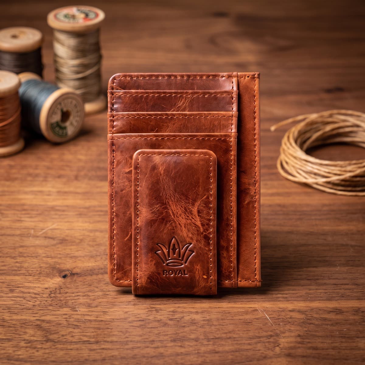 ROYAL Magnet Card Holder — Tan — interior view
