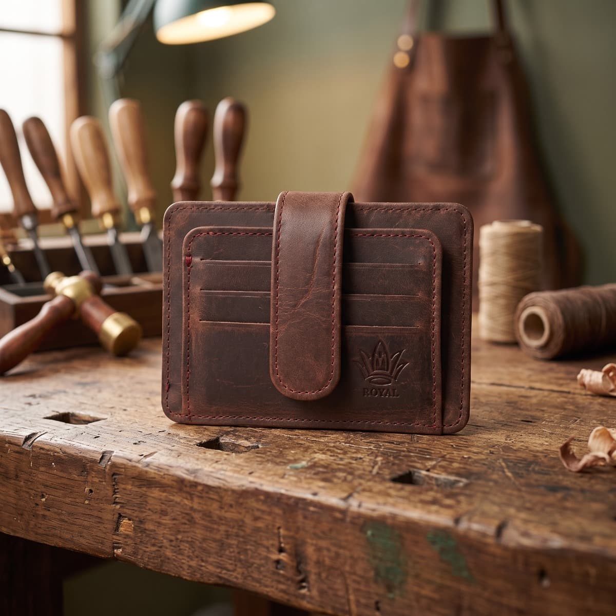 ROYAL Short Flap Card Holder — Chocolate — back view