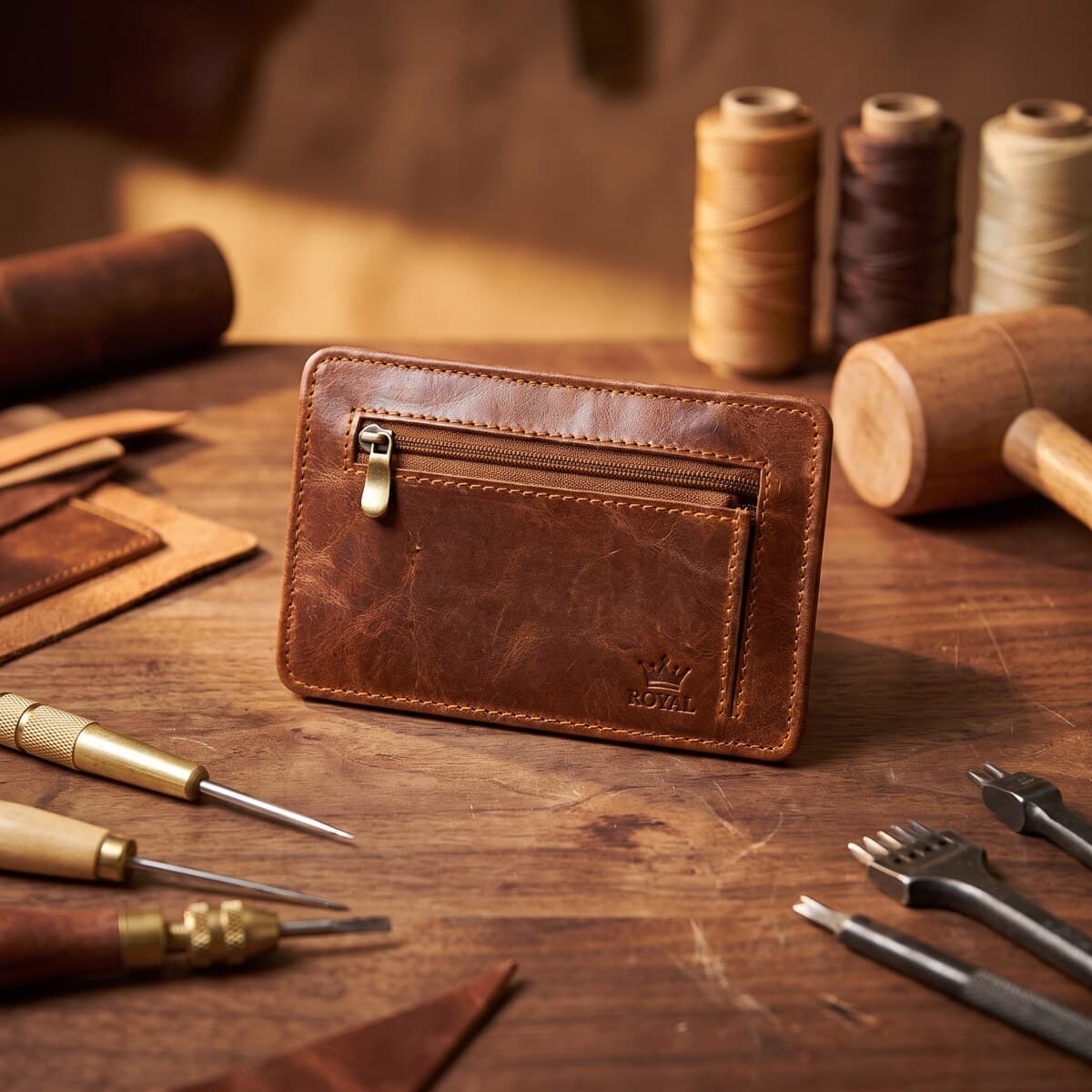 ROYAL Long Flap Card Holder — Tan — front view