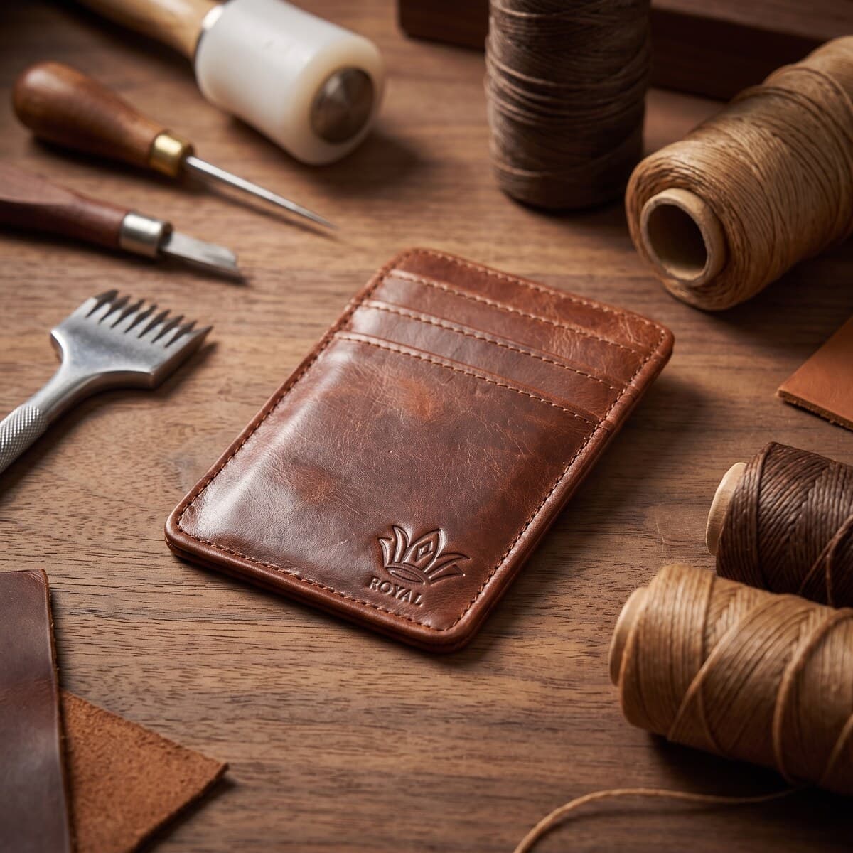 ROYAL Slim Card Holder — Brown — angle view