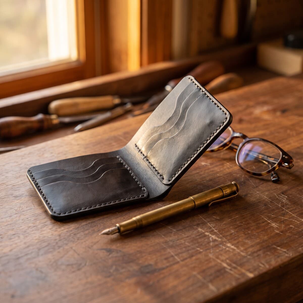 ROYAL Hand Made Regular 3 Pocket Wallet — Black — back view
