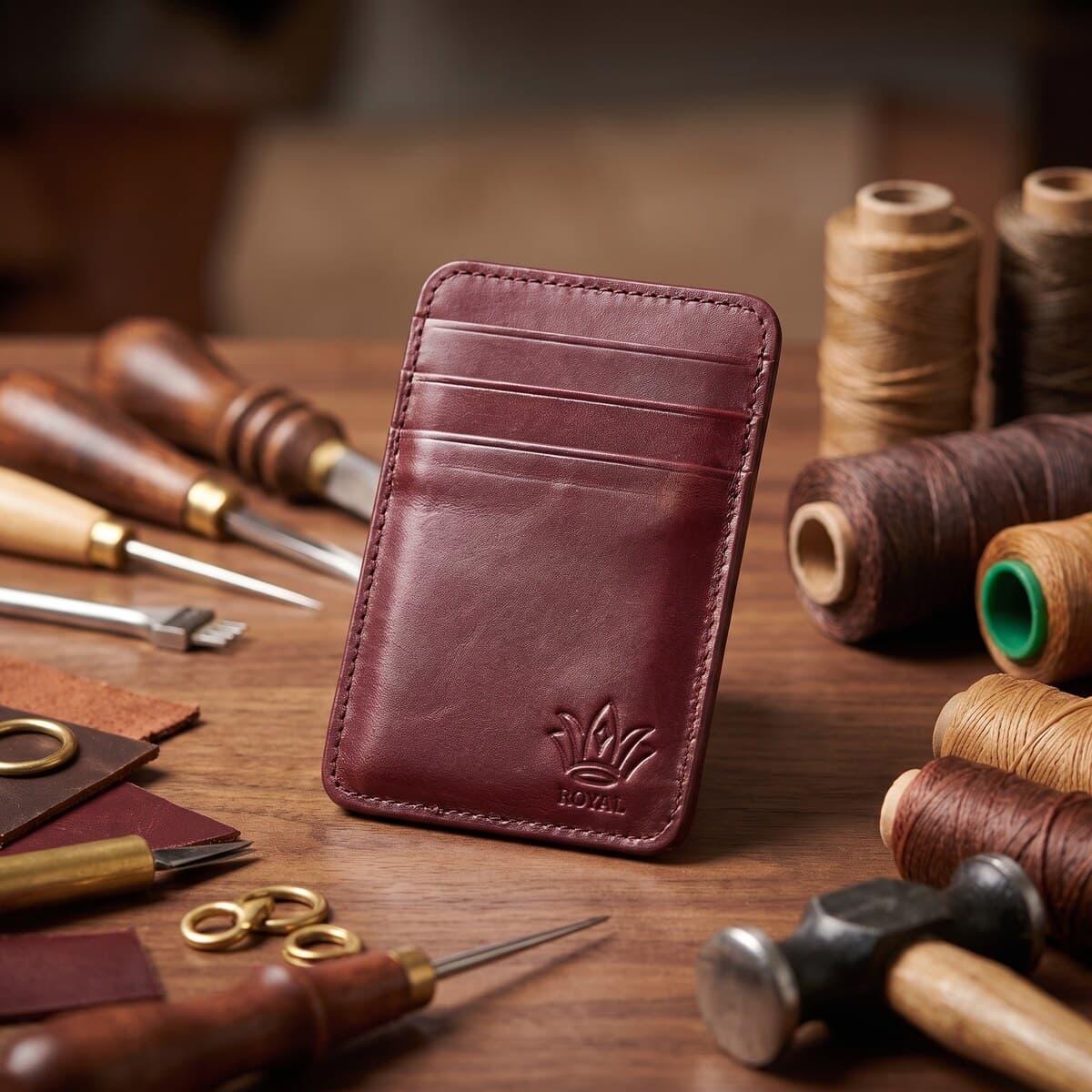 ROYAL Slim Card Holder — Burgundy — back view