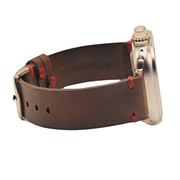 ROYAL Leather Apple Watch Band — Brown, Red Stitch
