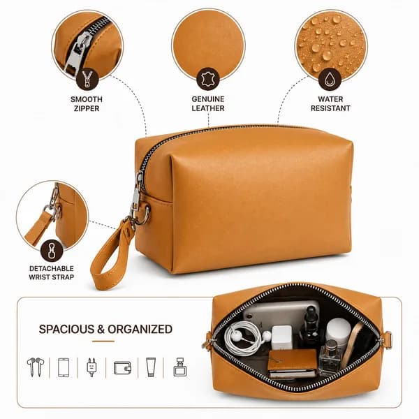 ROYAL Genuine Leather Toiletry Bag for Men and Women, Travel Dopp Kit