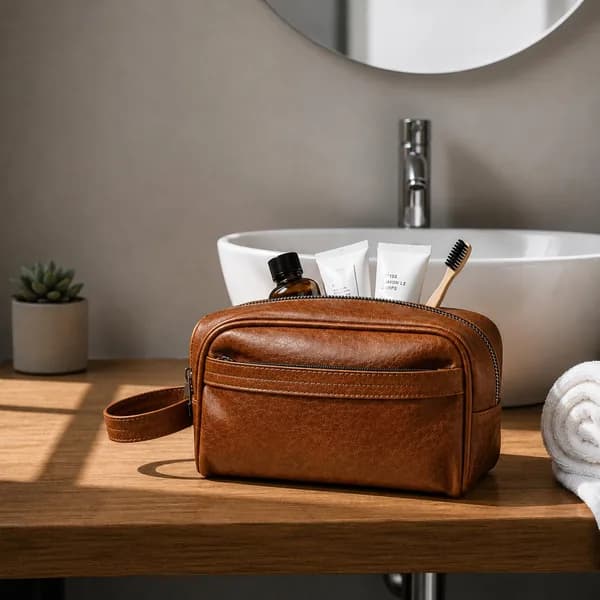 ROYAL Genuine Leather Toiletry Bag for Men & Women | Large Capacity Travel Dopp Kit | Cosmetic & Shaving Organizer (Chocolate)