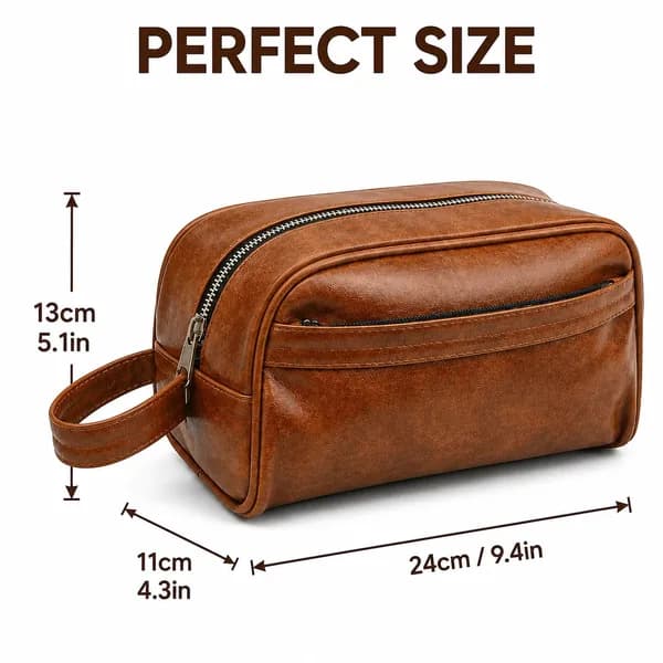ROYAL Genuine Leather Toiletry Bag for Men & Women | Large Capacity Travel Dopp Kit | Cosmetic & Shaving Organizer (Chocolate)