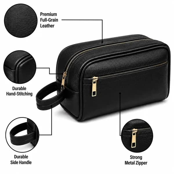 ROYAL Genuine Leather Toiletry Bag for Men and Women, Travel Dopp Kit