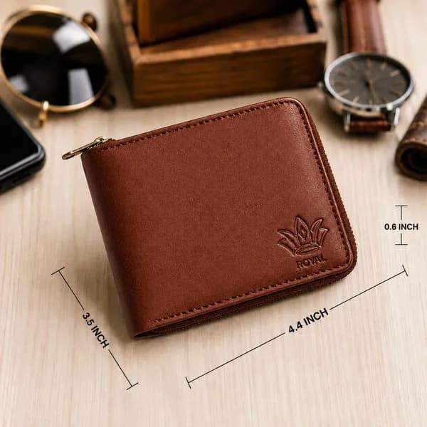 ROYAL Men's Zipper Wallet, Bifold Wallet for Men with 6 Card Slots, 2 Cash Compartments & ID Window, Compact 2-Layer Wallet with Wraparound Zipper