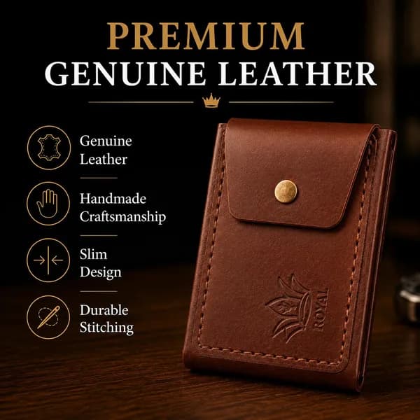 Genuine Leather Wallet Men Slim Bifold Handmade Card Holder | Brown Wallet