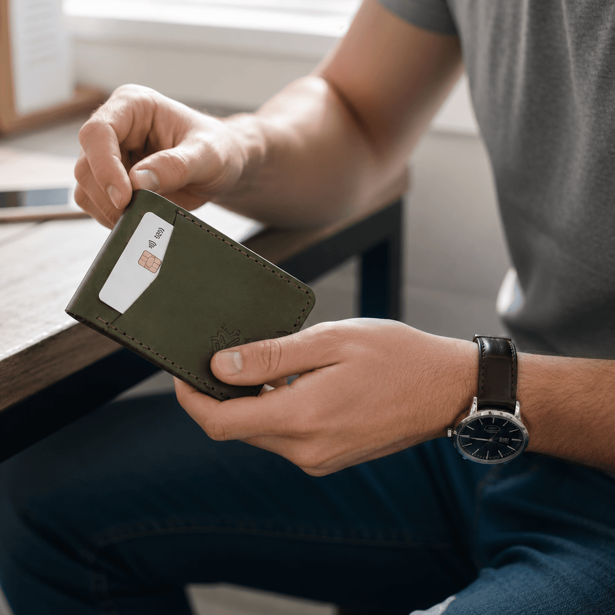 ROYAL Hand Stitch Front Pocket Wallet — Green
