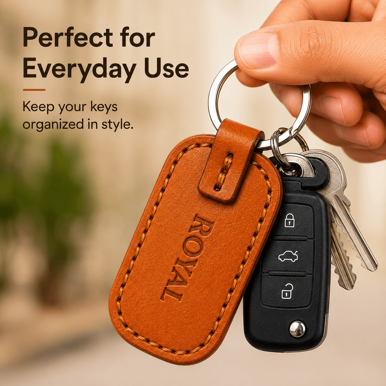ROYAL Leather Keychain — Tan