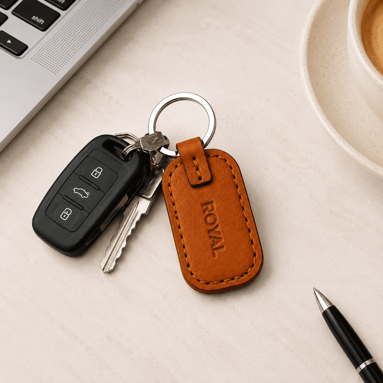 ROYAL Leather Keychain — Tan