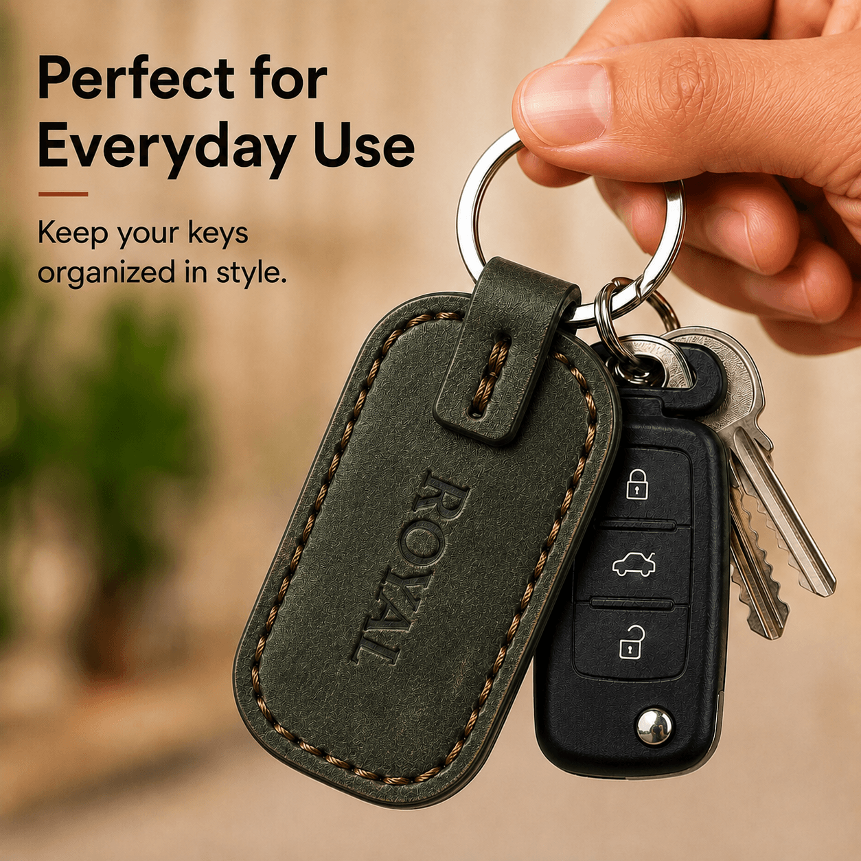 ROYAL Leather Keychain — Green