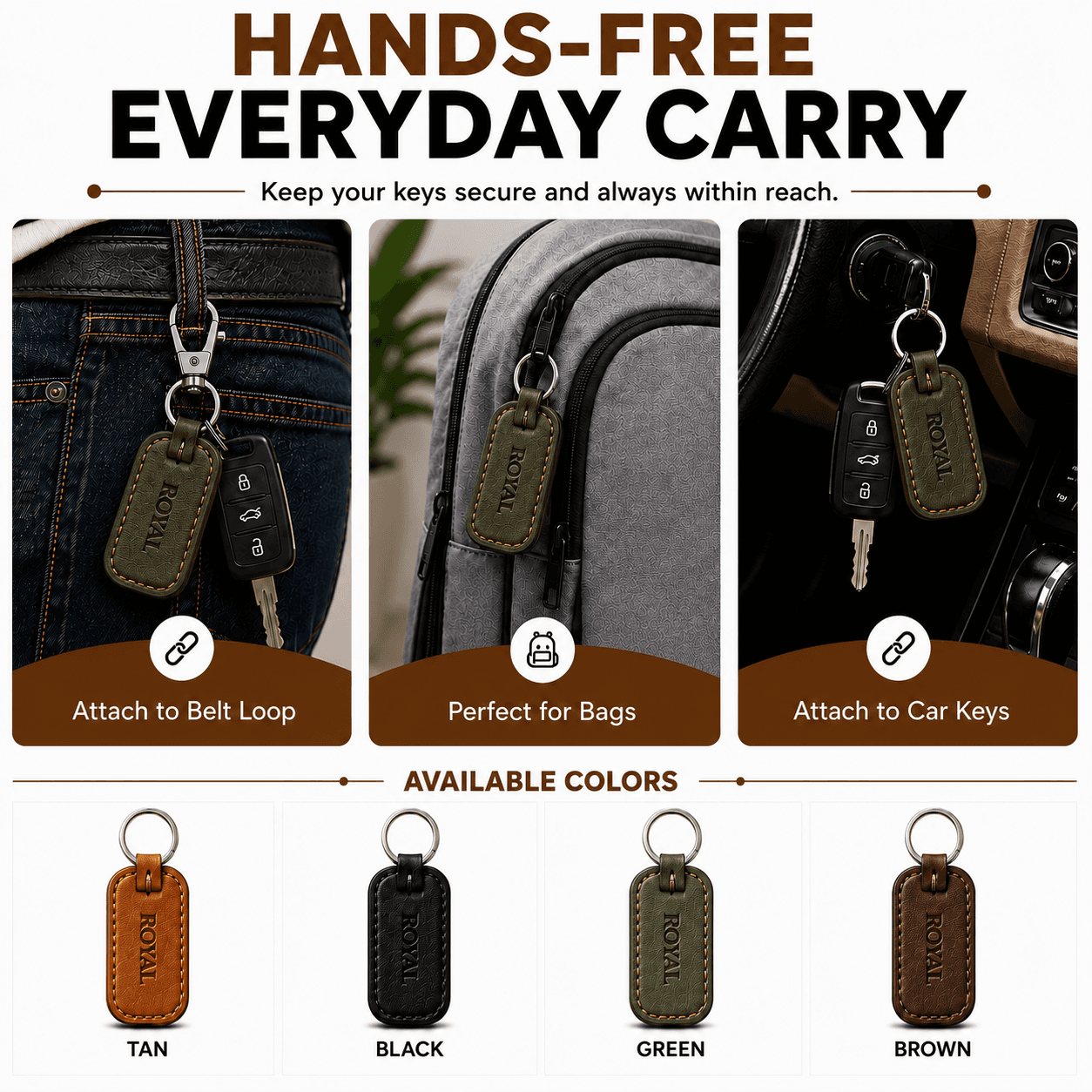 ROYAL Leather Keychain — Green