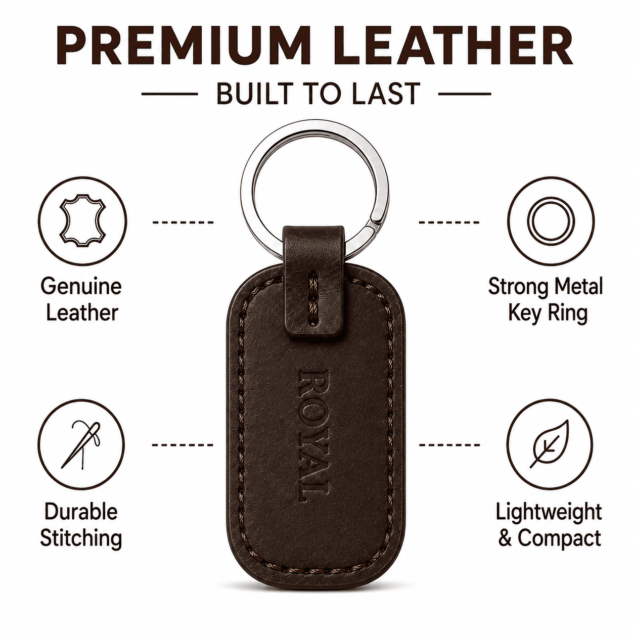 ROYAL Leather Keychain — Brown