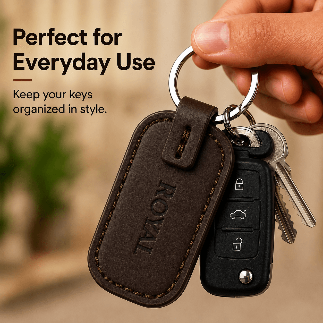 ROYAL Leather Keychain — Brown