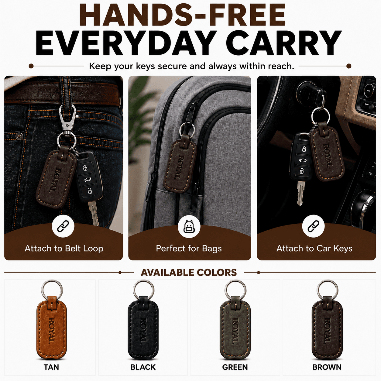 ROYAL Leather Keychain — Brown