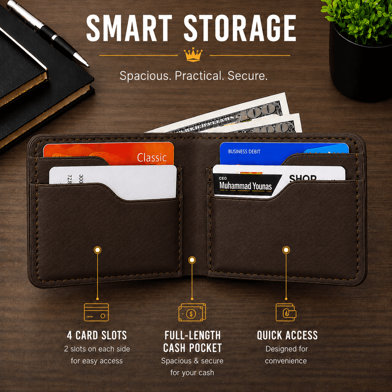 ROYAL Hand Stitch Front Pocket Wallet — Brown