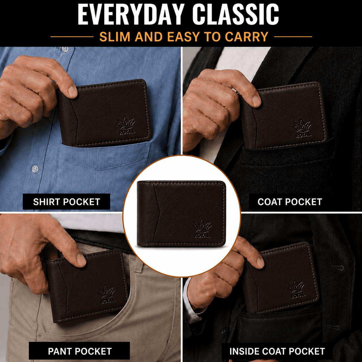 ROYAL Hand Stitch Front Pocket Wallet — Brown