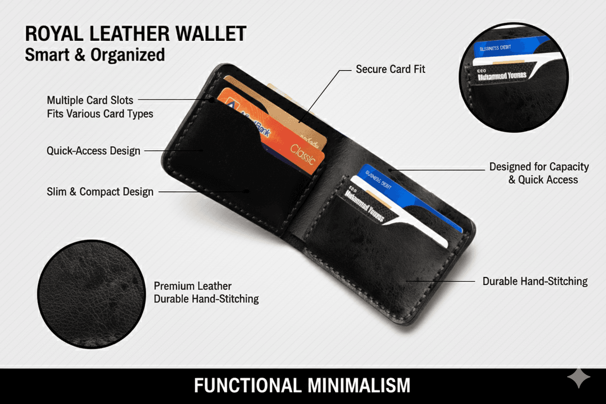 ROYAL Hand Stitch Front Pocket Wallet — Black