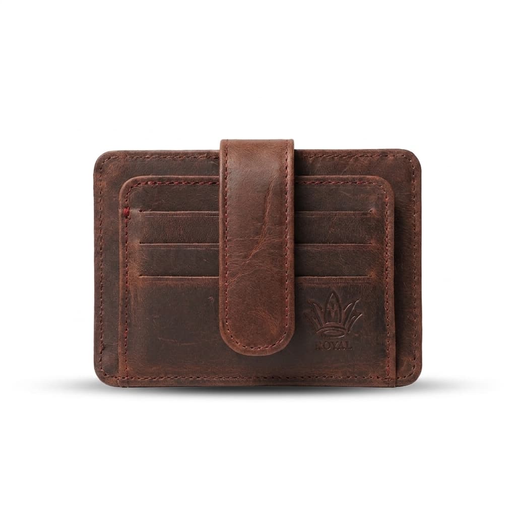 Royal Short Flap Card Holder — Chocolate — Chocolate full-grain leather