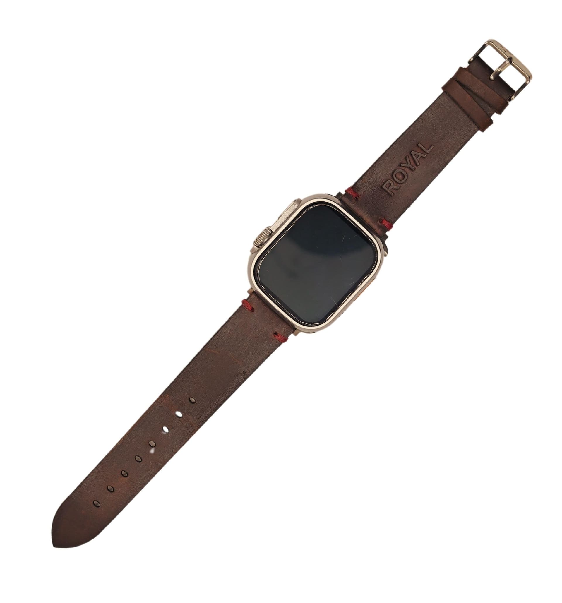 ROYAL Leather Apple Watch Band — Brown, Red Stitch