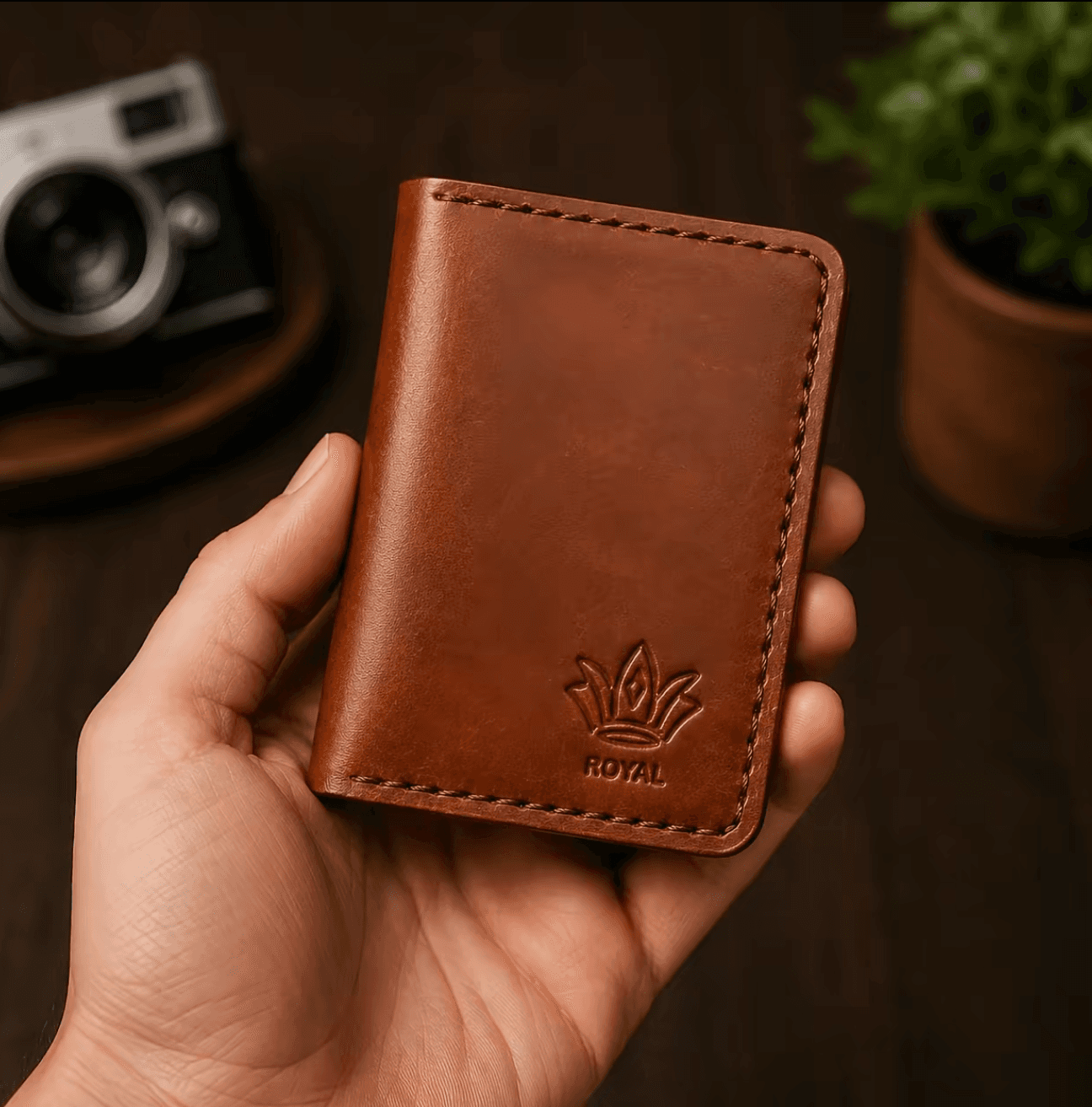 Royal Hand Made Card Holder — Tan — Tan full-grain leather
