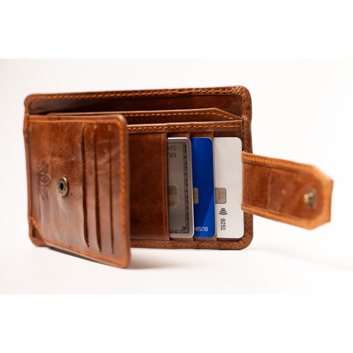 ROYAL Long Flap Card Holder — Tan — angle view