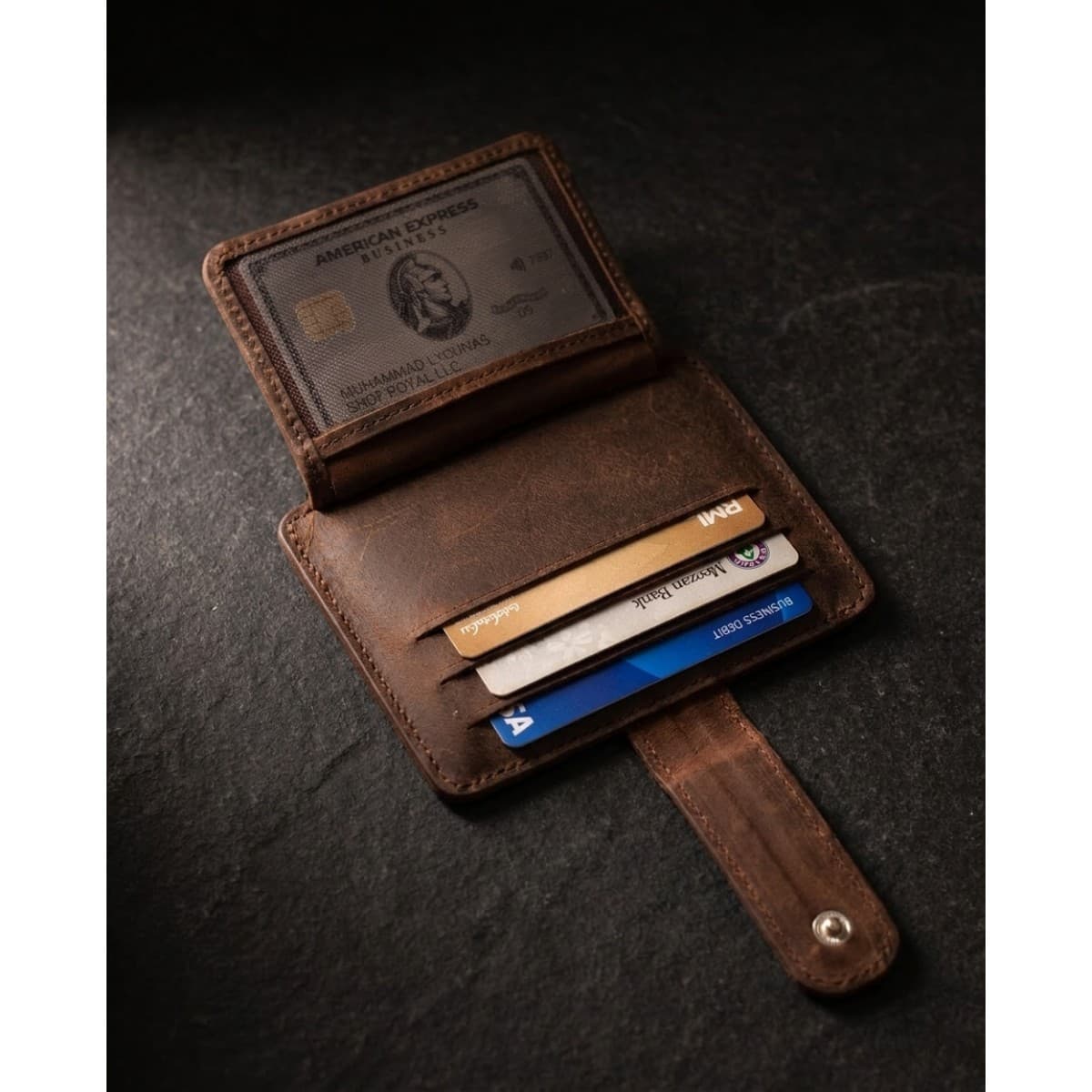 ROYAL Short Flap Card Holder — Chocolate — detail view