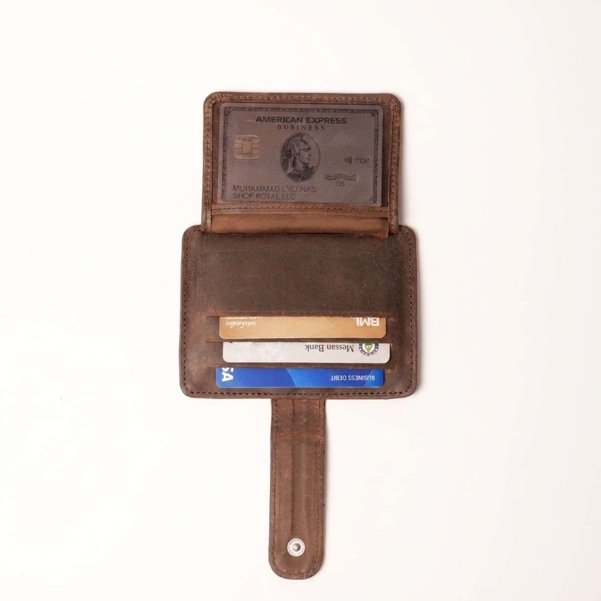 ROYAL Short Flap Card Holder — Chocolate — angle view