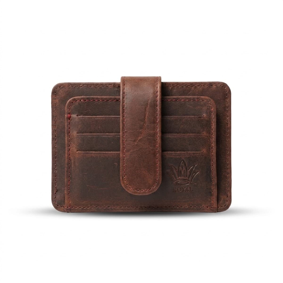 ROYAL Short Flap Card Holder — Chocolate — front view