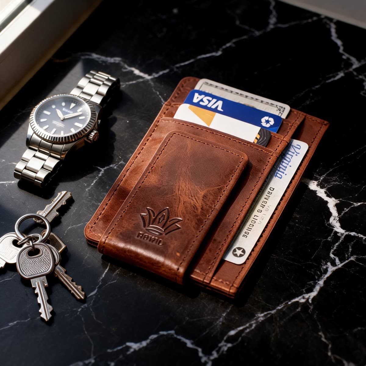 ROYAL Magnet Card Holder — Tan — angle view