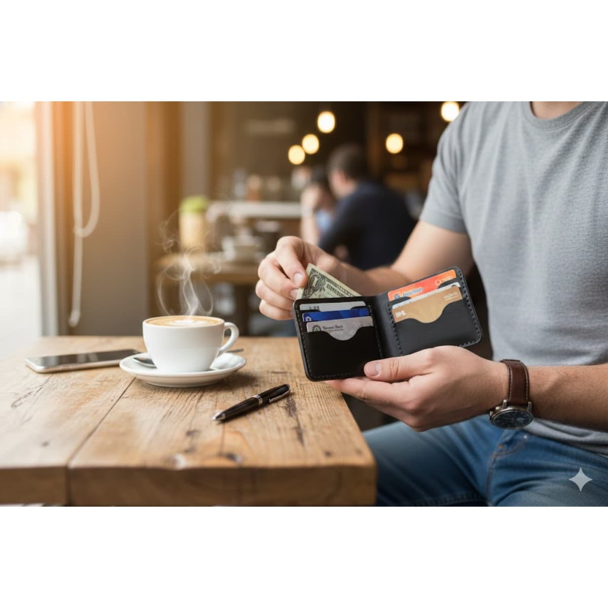 ROYAL Hand Made Regular 3 Pocket Wallet — Black — front view