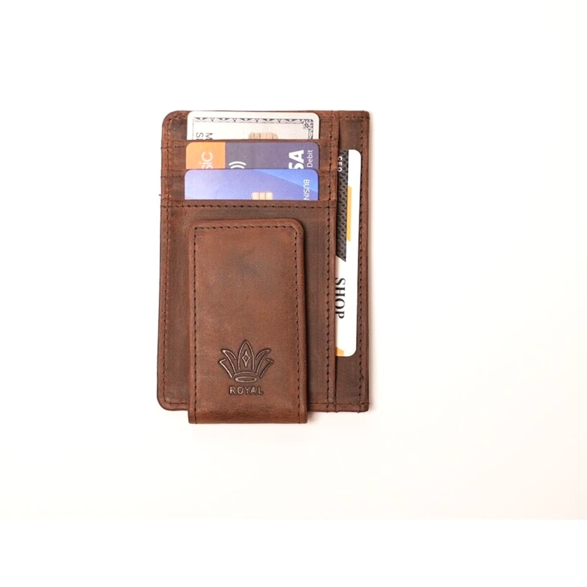 Royal Magnet Card Holder — Brown — Brown full-grain leather