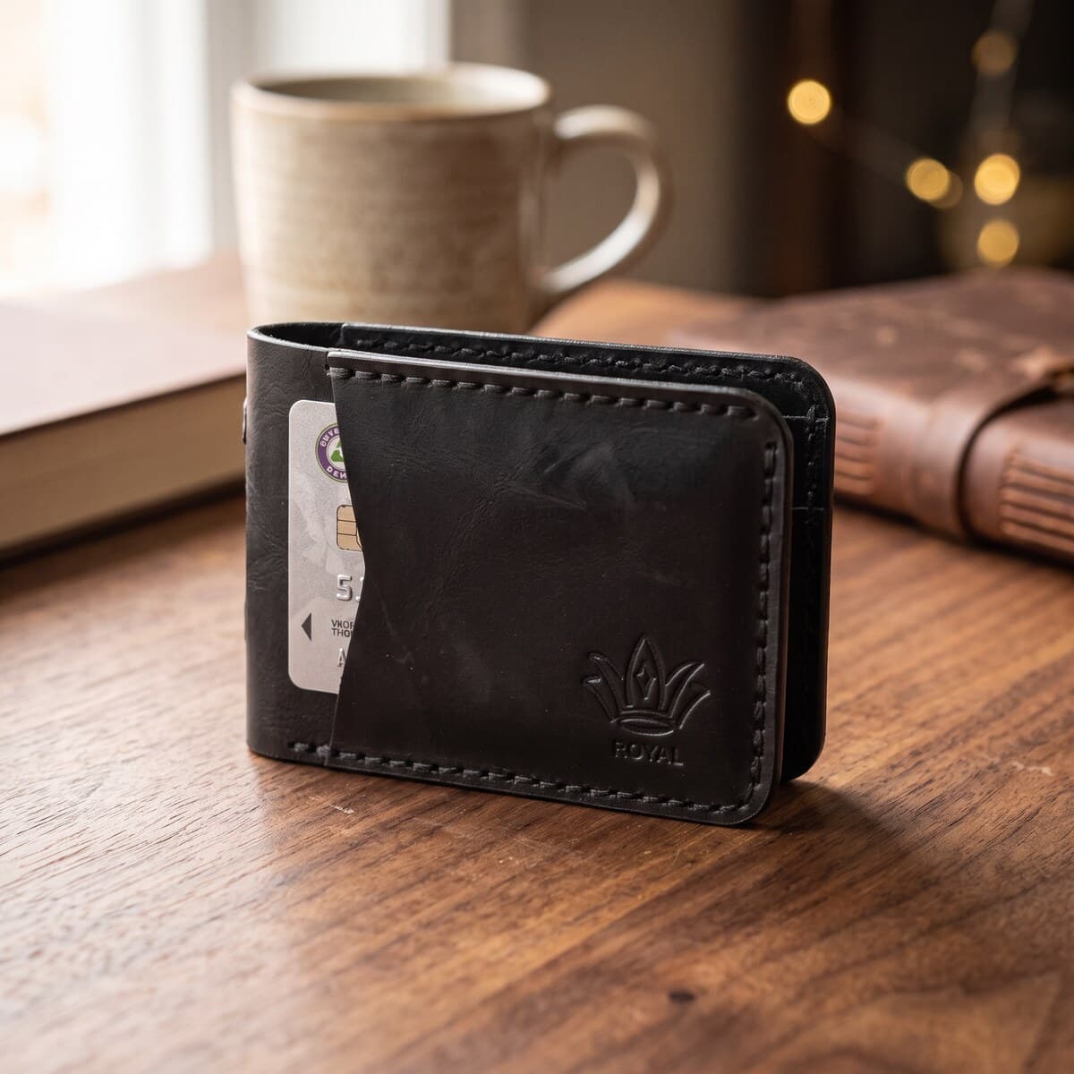 ROYAL Hand-Stitch Front Pocket Wallet — Black — back view