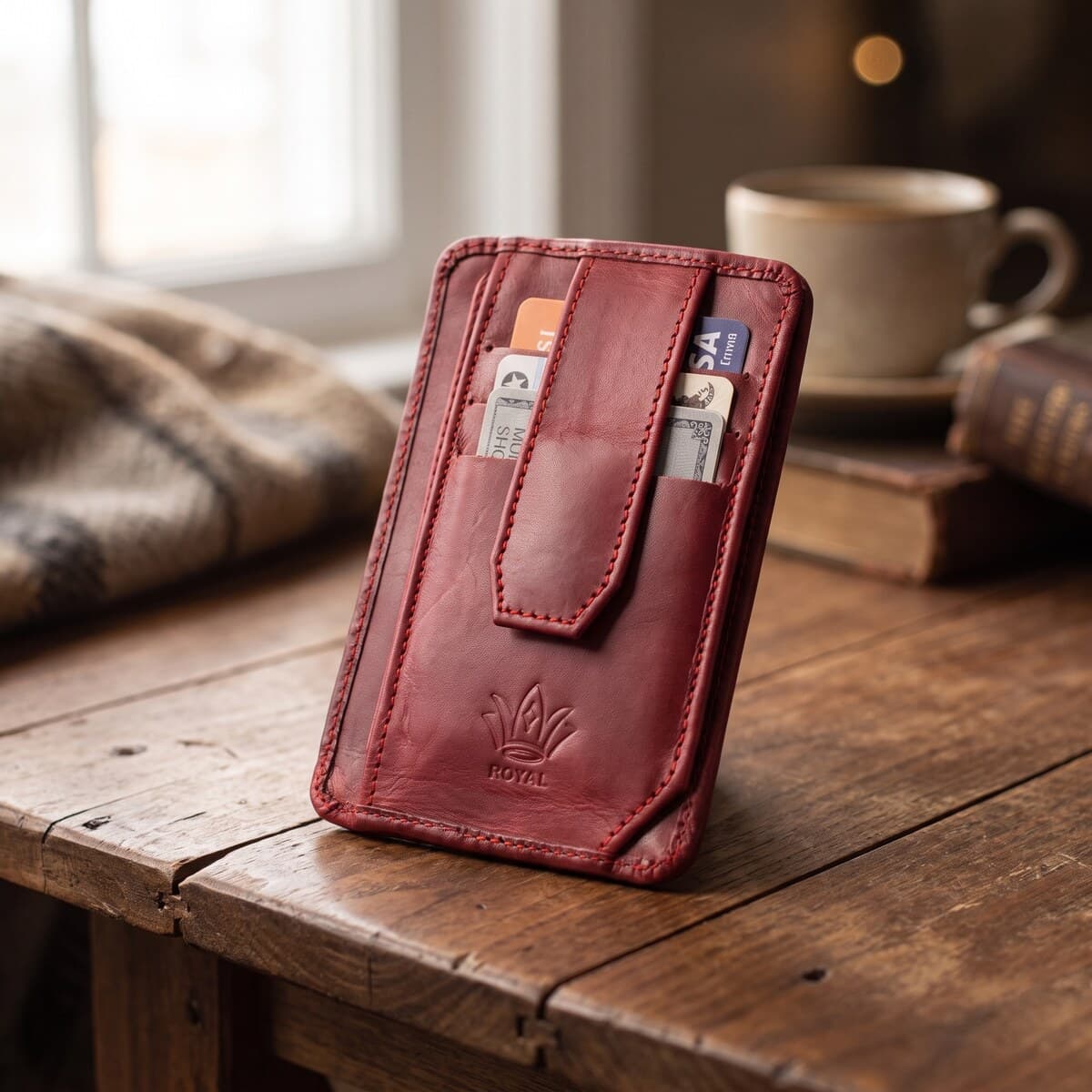 ROYAL Long Flap Card Holder — Burgundy — interior view