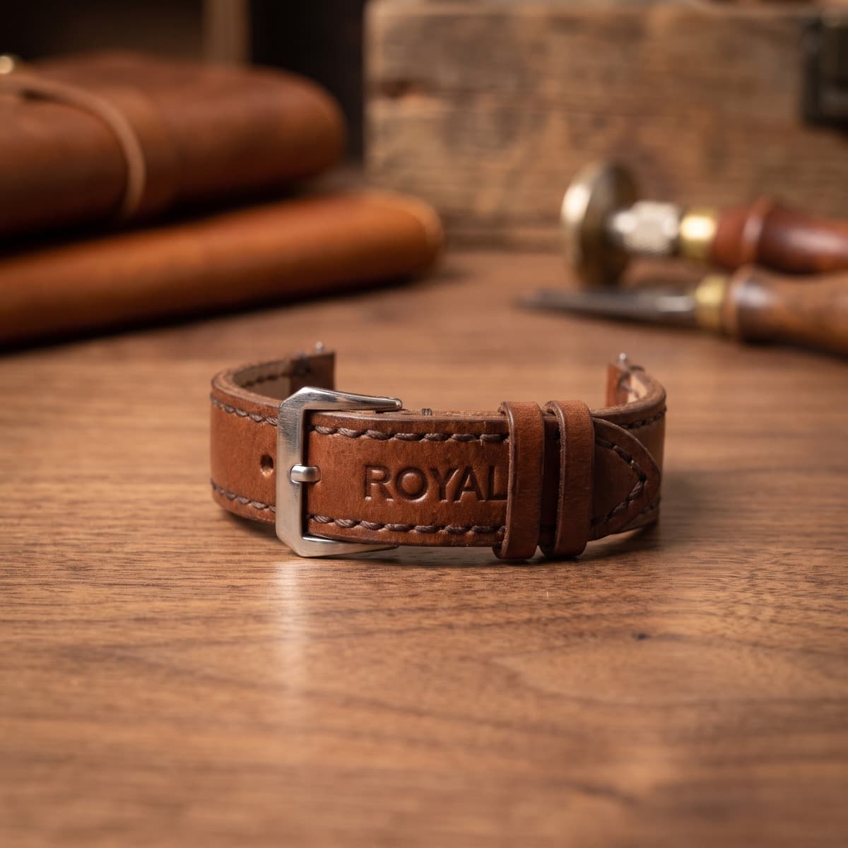 ROYAL Leather Watch Strap — Tan — detail view
