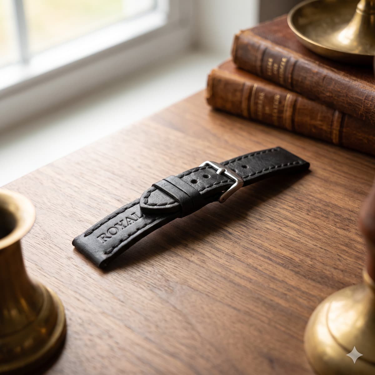 ROYAL Leather Watch Strap — Black — back view