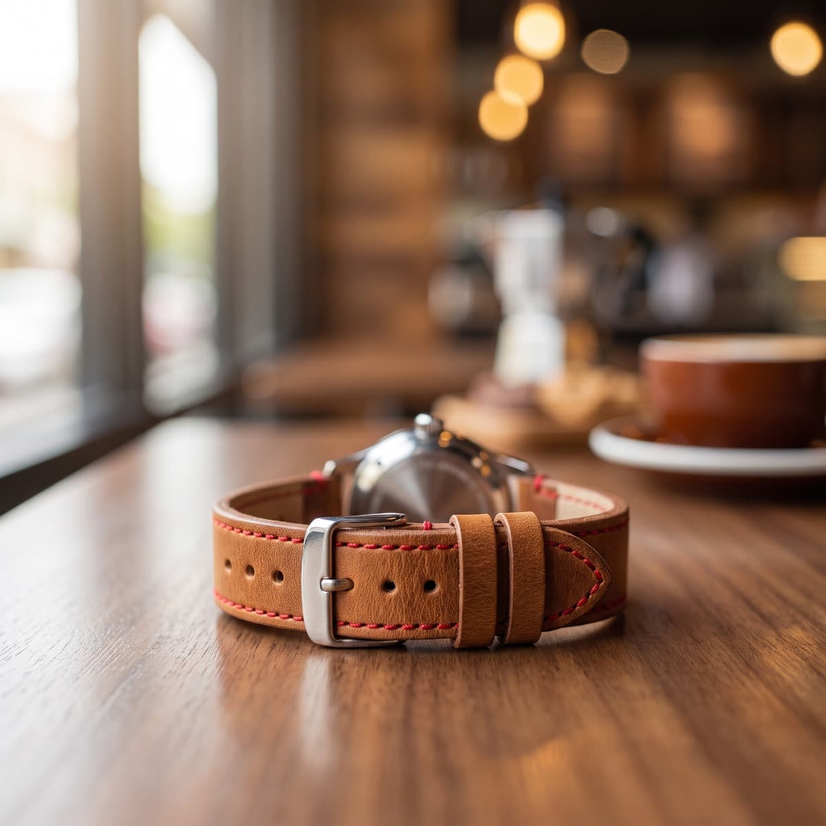 ROYAL Leather Watch Strap — Red Thread — interior view