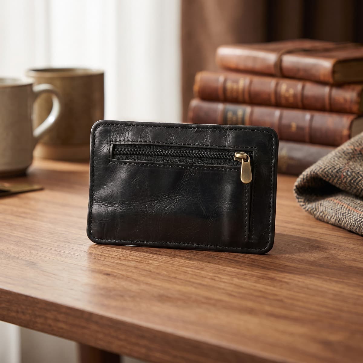 ROYAL Long Flap Card Holder — Black — interior view