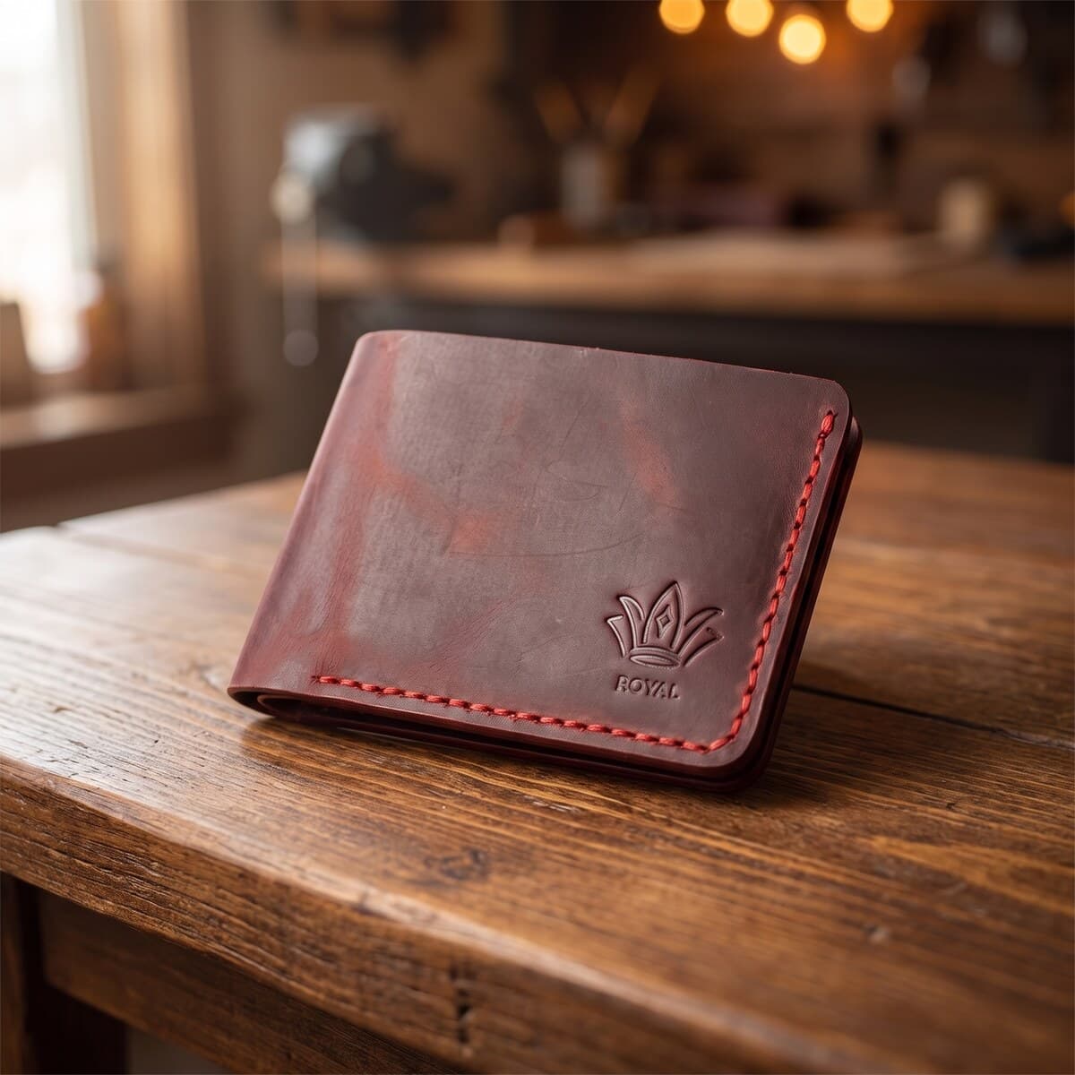 ROYAL Hand Made 3 Pocket + Hidden Wallet — Burgundy — angle view