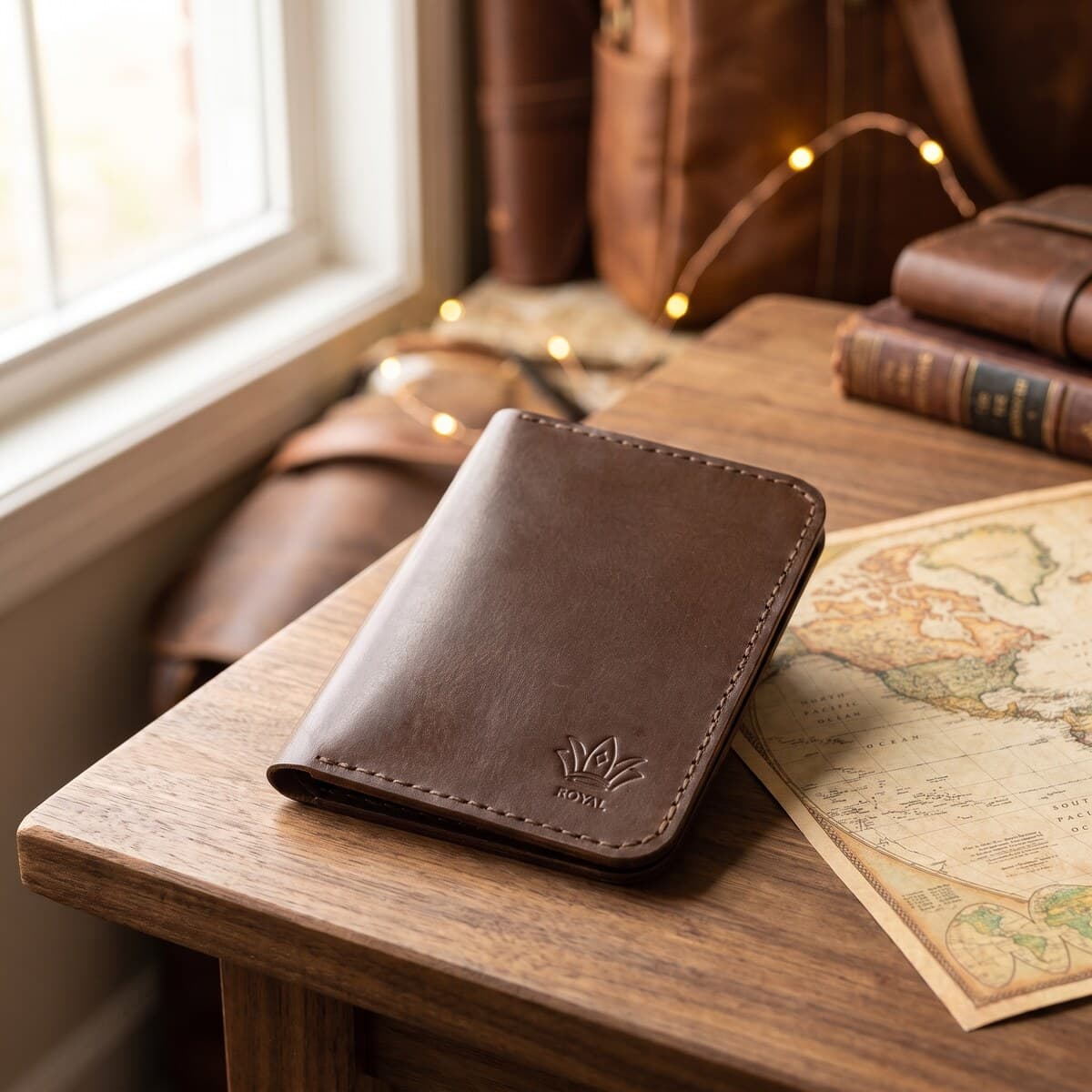 ROYAL Hand Made Passport Cover — Chocolate — detail view