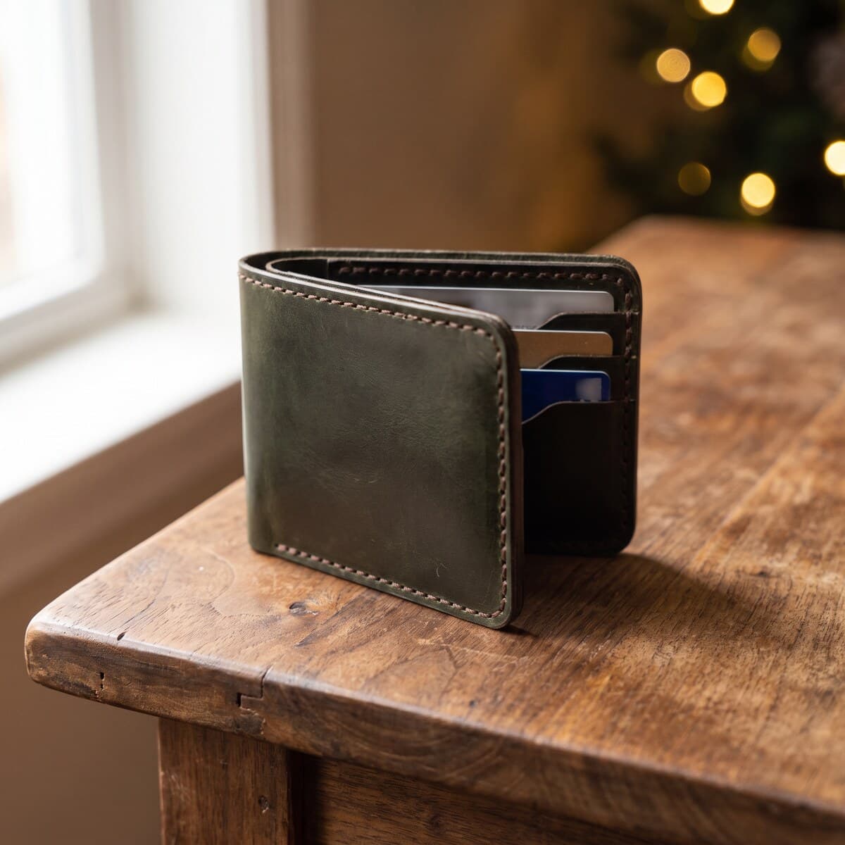 Royal Hand Made Regular 3 Pocket Wallet β Green β Green full-grain leather