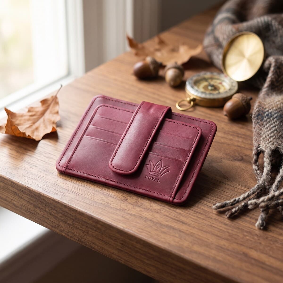 ROYAL Short Flap Card Holder — Burgundy — back view