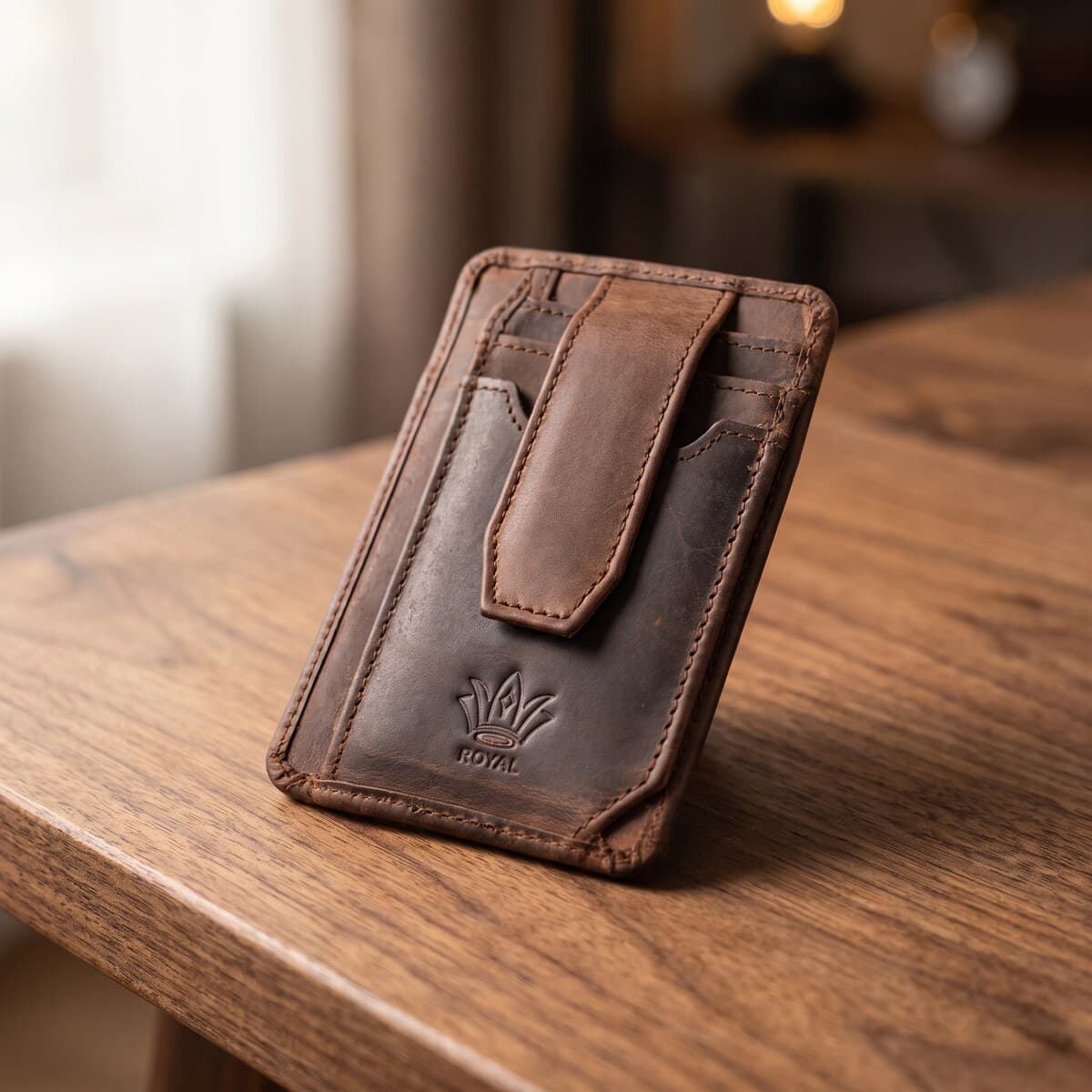 ROYAL Long Flap Card Holder — Chocolate — angle view