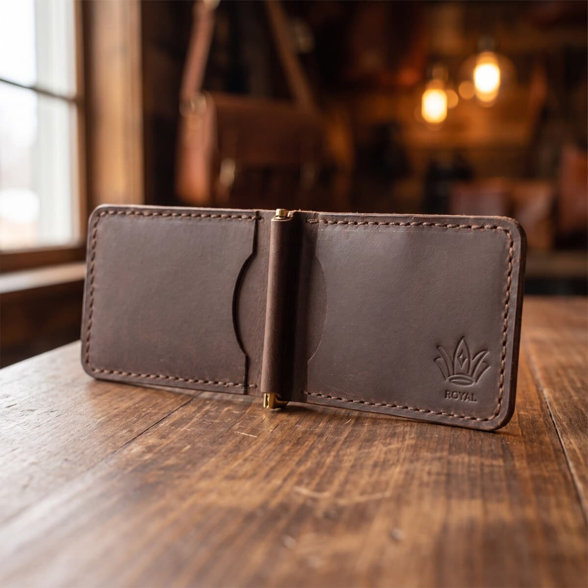 ROYAL Hand Made Cash Clip — Brown — interior view