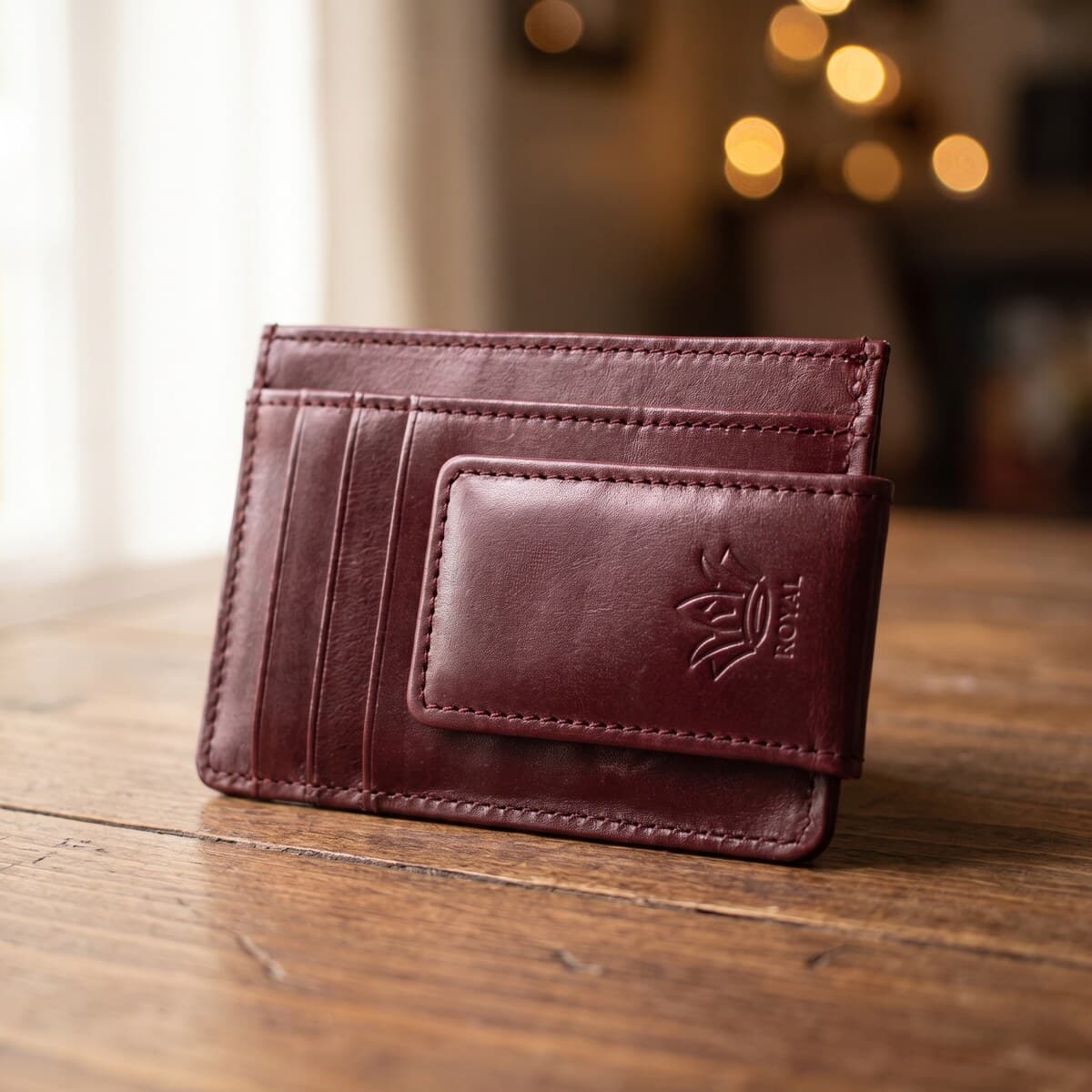 ROYAL Magnet Card Holder — Burgundy — lifestyle view