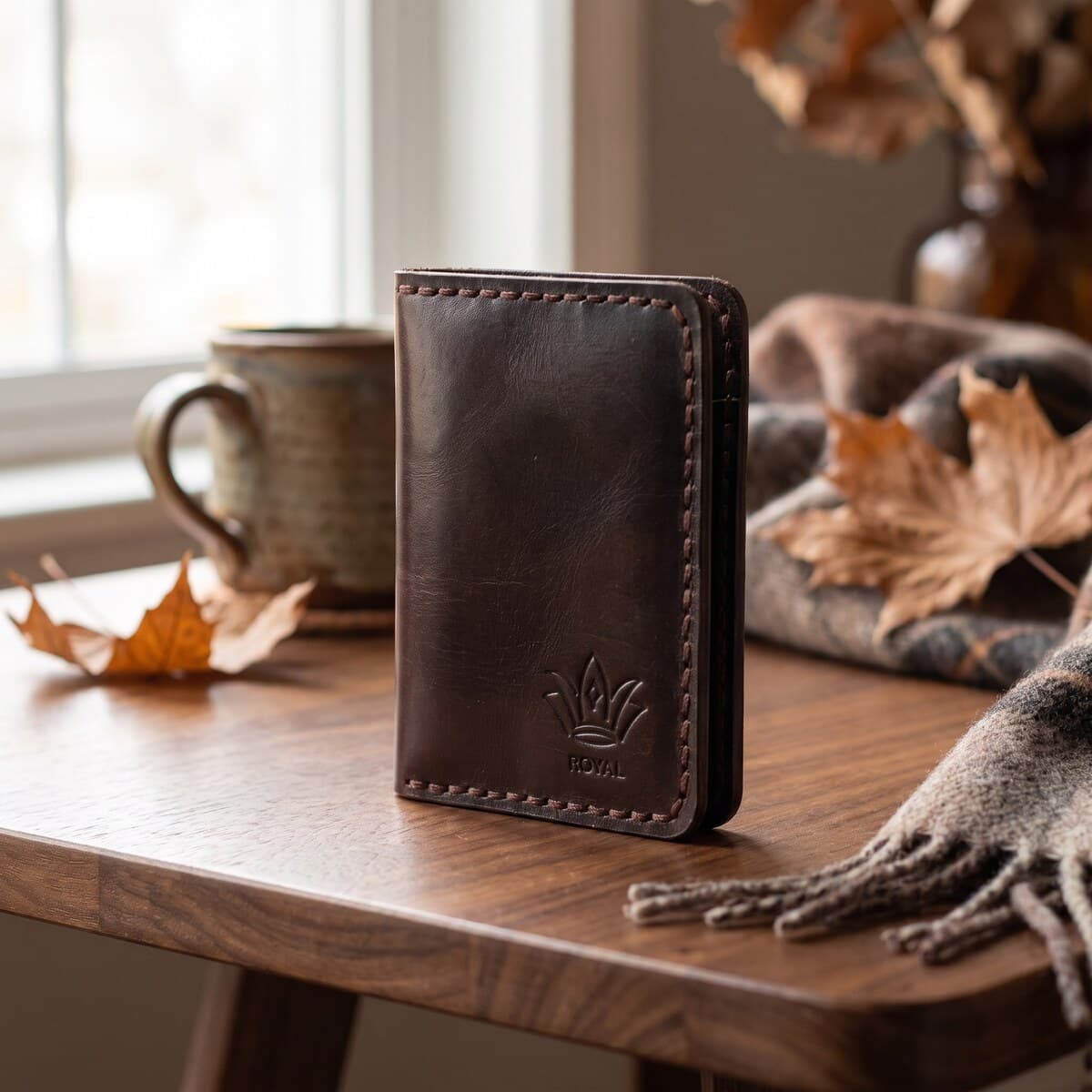 ROYAL Hand Made Card Holder — Brown — detail view
