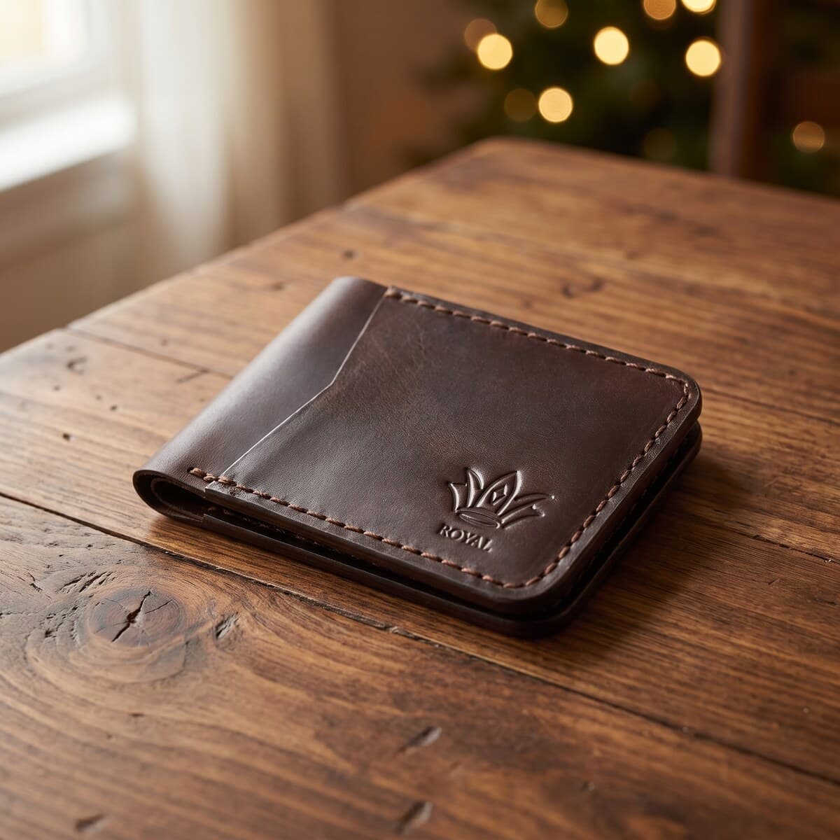 ROYAL Hand Stitch Front Pocket Wallet — Brown — angle view