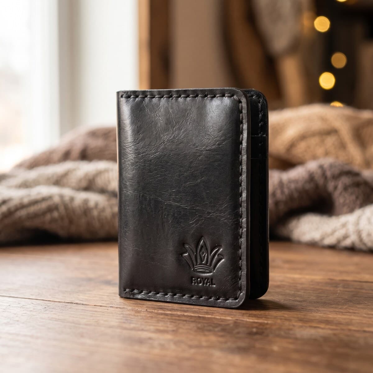 ROYAL Hand Made Card Holder — Black — detail view